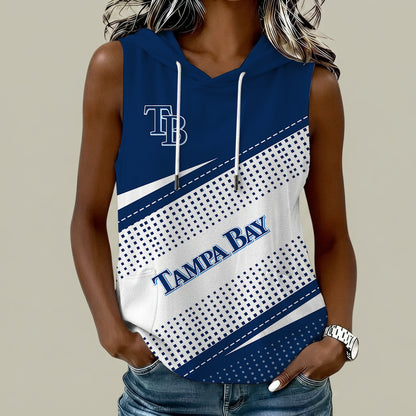 [FLASH SALE] NEW CUSTOMIZED MLB21 TBR TAMPA BAY RAYS WOMEN'S SLEEVELESS HOODED POCKET TANK TOP