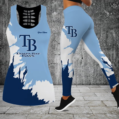 [FLASH SALE] NEW CUSTOMIZED MLB21 TBR TAMPA BAY RAYS HOLLOW TANK TOP & LEGGINGS SET