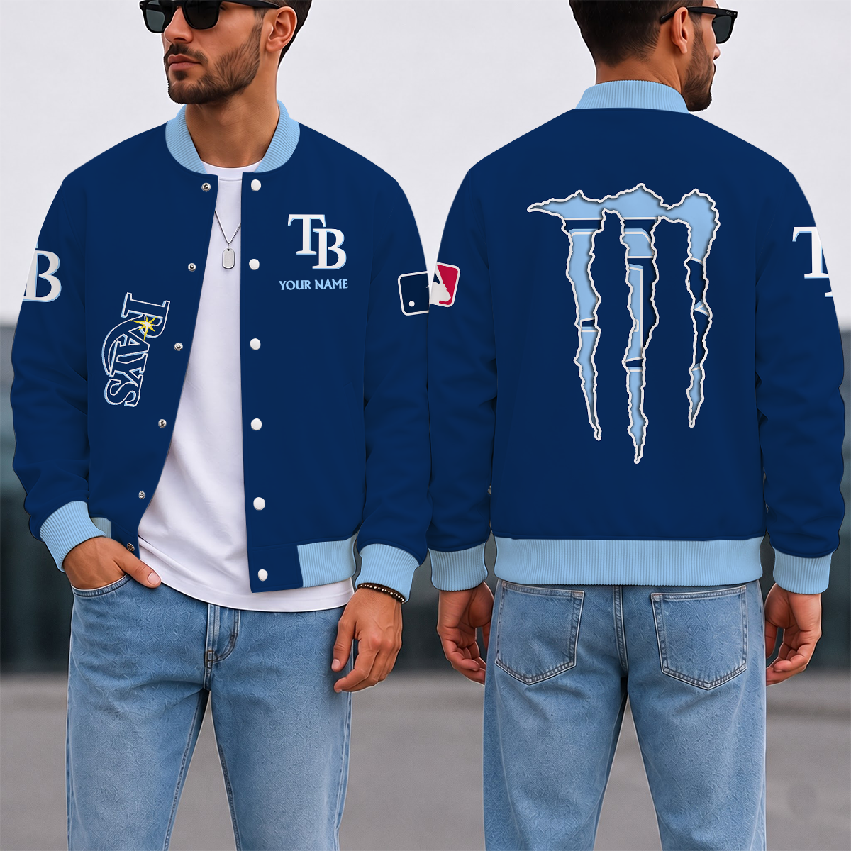 SPECIAL EDITION - NEW CUSTOMIZED MLB21 TBR TAMPA BAY RAYS SATIN VARSITY & BASEBALL JACKET