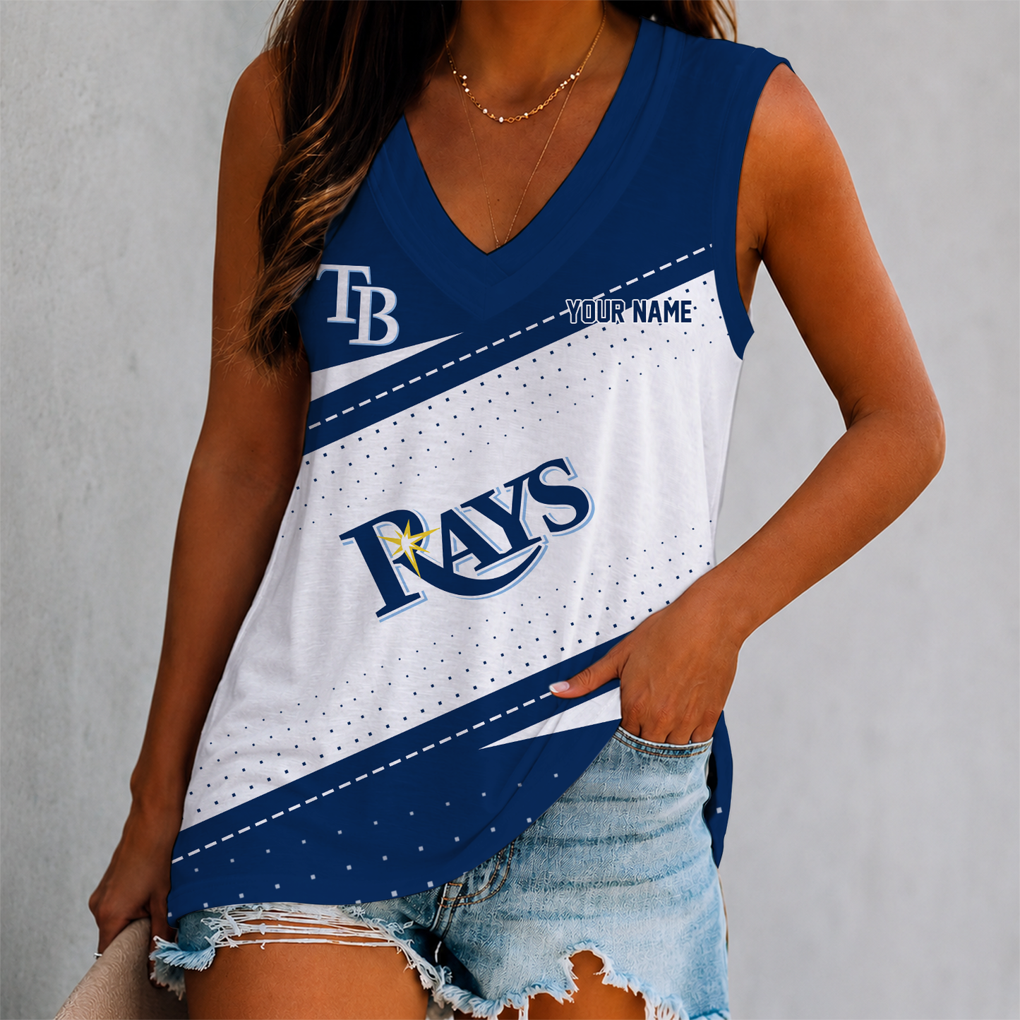 LIMITED EDITION - NEW CUSTOMIZED MLB21 TBR TAMPA BAY RAYS WOMEN'S V-NECK TANK TOP
