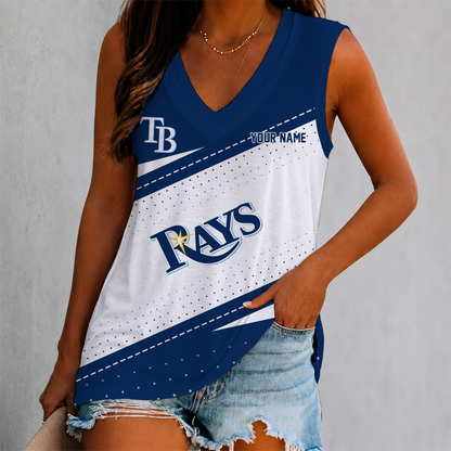LIMITED EDITION - NEW CUSTOMIZED MLB21 TBR TAMPA BAY RAYS WOMEN'S V-NECK TANK TOP