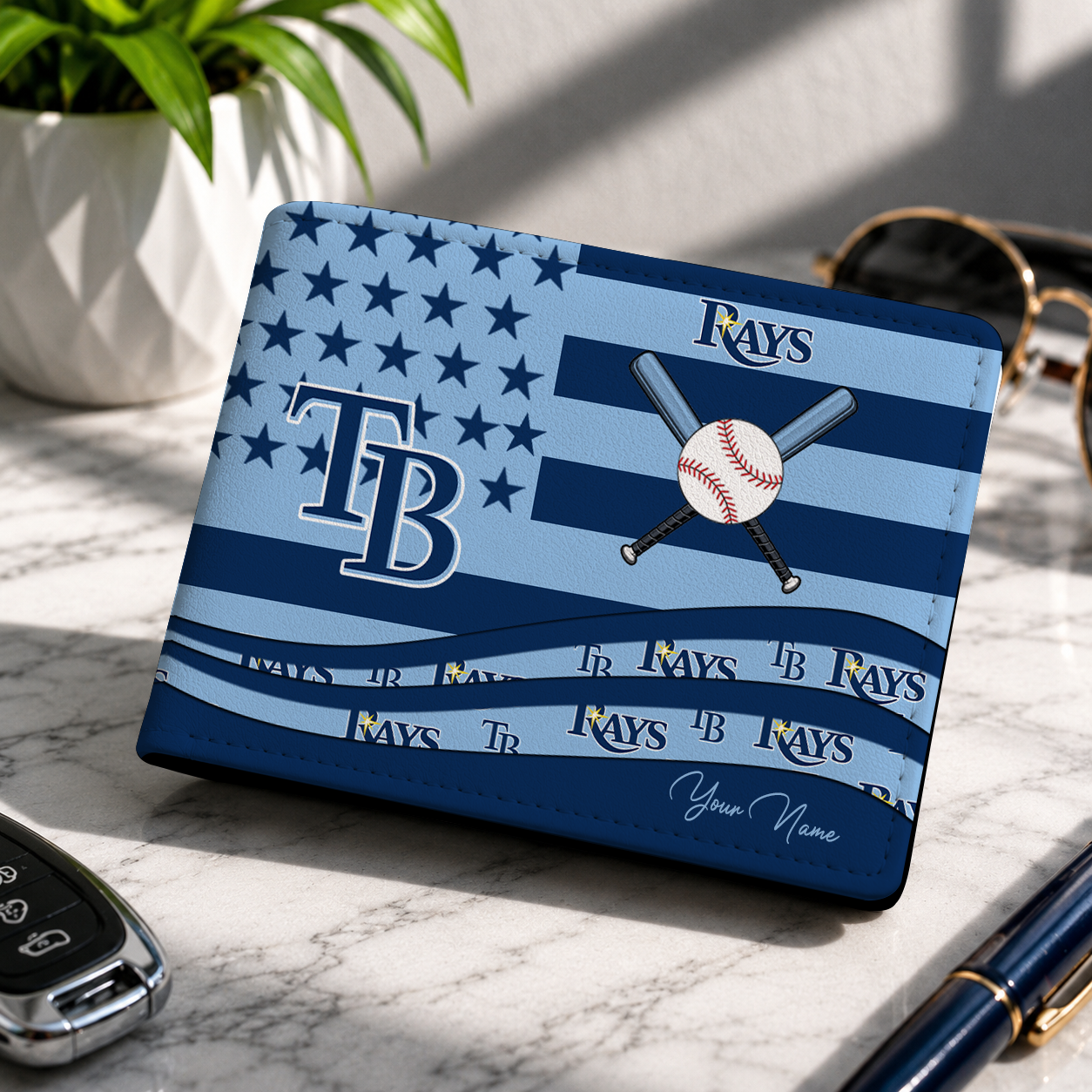 LIMITED EDITION - NEW CUSTOMIZED MLB21 TBR TAMPA BAY RAYS LEATHER WALLET
