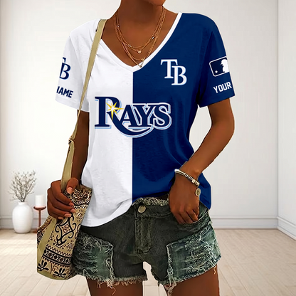 SPECIAL EDITION - NEW CUSTOMIZED MLB21 TBR TAMPA BAY RAYS V-NECK FEMALE SHIRT