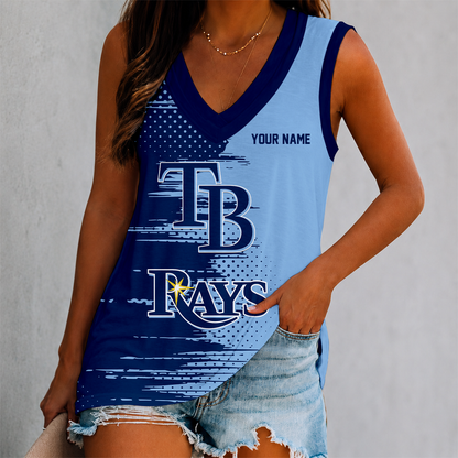 LIMITED EDITION - NEW CUSTOMIZED MLB21 TBR TAMPA BAY RAYS WOMEN'S V-NECK TANK TOP