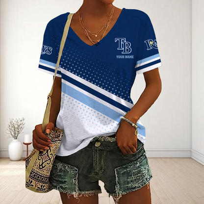 LIMITED EDITION - NEW CUSTOMIZED MLB21 TBR TAMPA BAY RAYS V-NECK FEMALE SHIRT