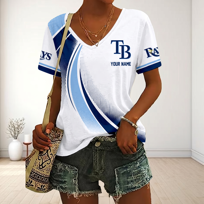 LIMITED EDITION - NEW CUSTOMIZED MLB21 TBR TAMPA BAY RAYS V-NECK FEMALE SHIRT