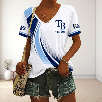 LIMITED EDITION - NEW CUSTOMIZED MLB21 TBR TAMPA BAY RAYS V-NECK FEMALE SHIRT
