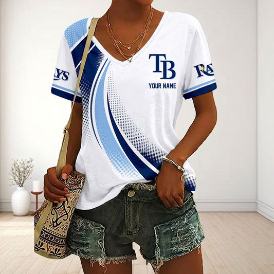 LIMITED EDITION - NEW CUSTOMIZED MLB21 TBR TAMPA BAY RAYS V-NECK FEMALE SHIRT