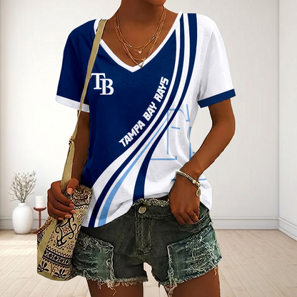 LIMITED EDITION - NEW CUSTOMIZED MLB21 TBR TAMPA BAY RAYS V-NECK FEMALE SHIRT