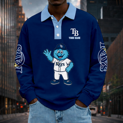LIMITED EDITION - NEW CUSTOMIZED MLB21 TBR TAMPA BAY RAYS MEN LONG SLEEVE POLO
