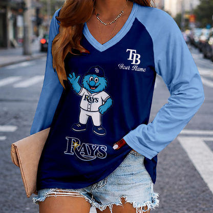 LIMITED EDITION - NEW CUSTOMIZED MLB21 TBR TAMPA BAY RAYS WOMEN'S V-NECK LONG SLEEVED SHIRT