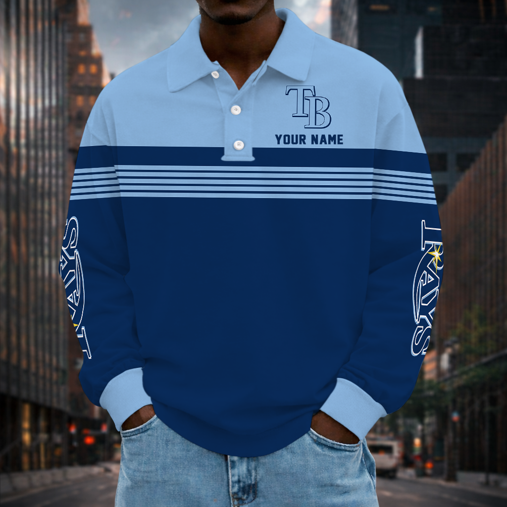 SPECIAL EDITION - NEW CUSTOMIZED MLB21 TBR TAMPA BAY RAYS MEN'S LONG SLEEVE POLO