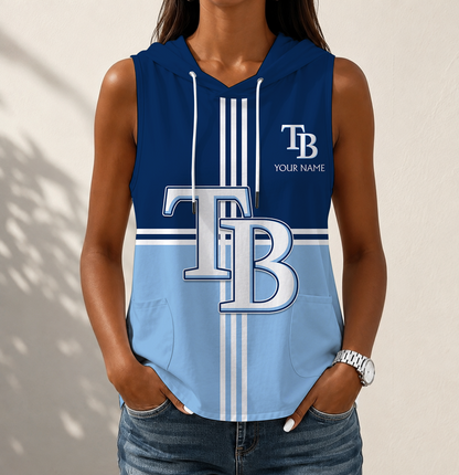 LIMITED EDITION - NEW CUSTOMIZED MLB21 TBR TAMPA BAY RAYS WOMEN'S SLEEVELESS HOODED POCKET TANK TOP