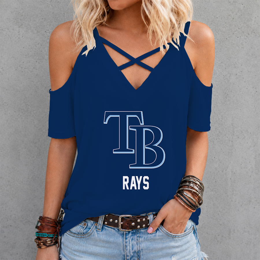 LIMITED EDITION - NEW CUSTOMIZED MLB21 TBR TAMPA BAY RAYS CRISS CROSS V-NECK TOP