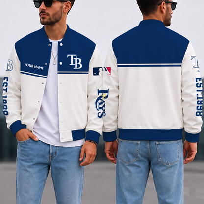 SPECIAL EDITION - NEW CUSTOMIZED MLB21 TBR TAMPA BAY RAYS SATIN VARSITY & BASEBALL JACKET