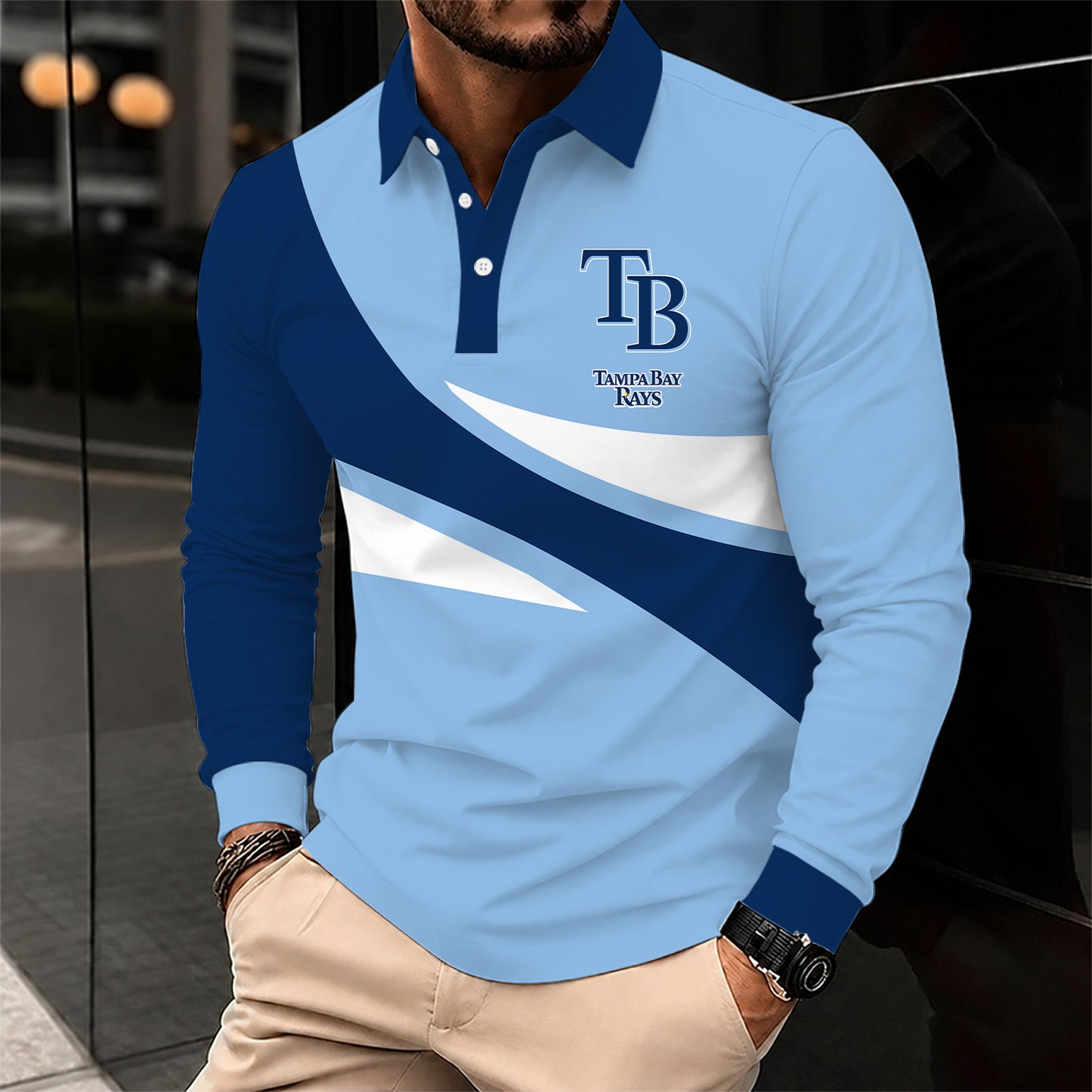 [FLASH SALE] NEW CUSTOMIZED MLB21 TBR TAMPA BAY RAYS MEN'S LONG SLEEVE POLO