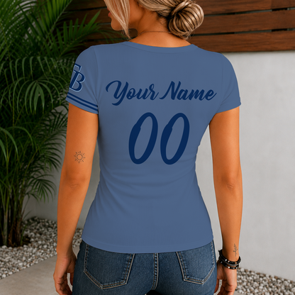 [FLASH SALE] NEW CUSTOMIZED MLB21 TBR TAMPA BAY RAYS WOMEN'S SHORT SLEEVE HENLEY T-SHIRT