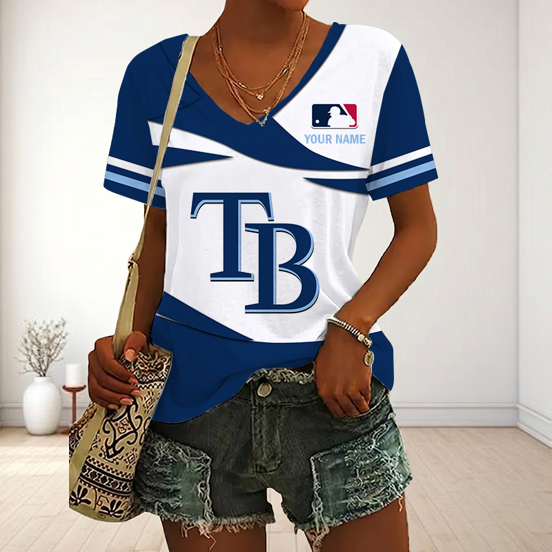 LIMITED EDITION - NEW CUSTOMIZED MLB21 TBR TAMPA BAY RAYS V-NECK FEMALE SHIRT