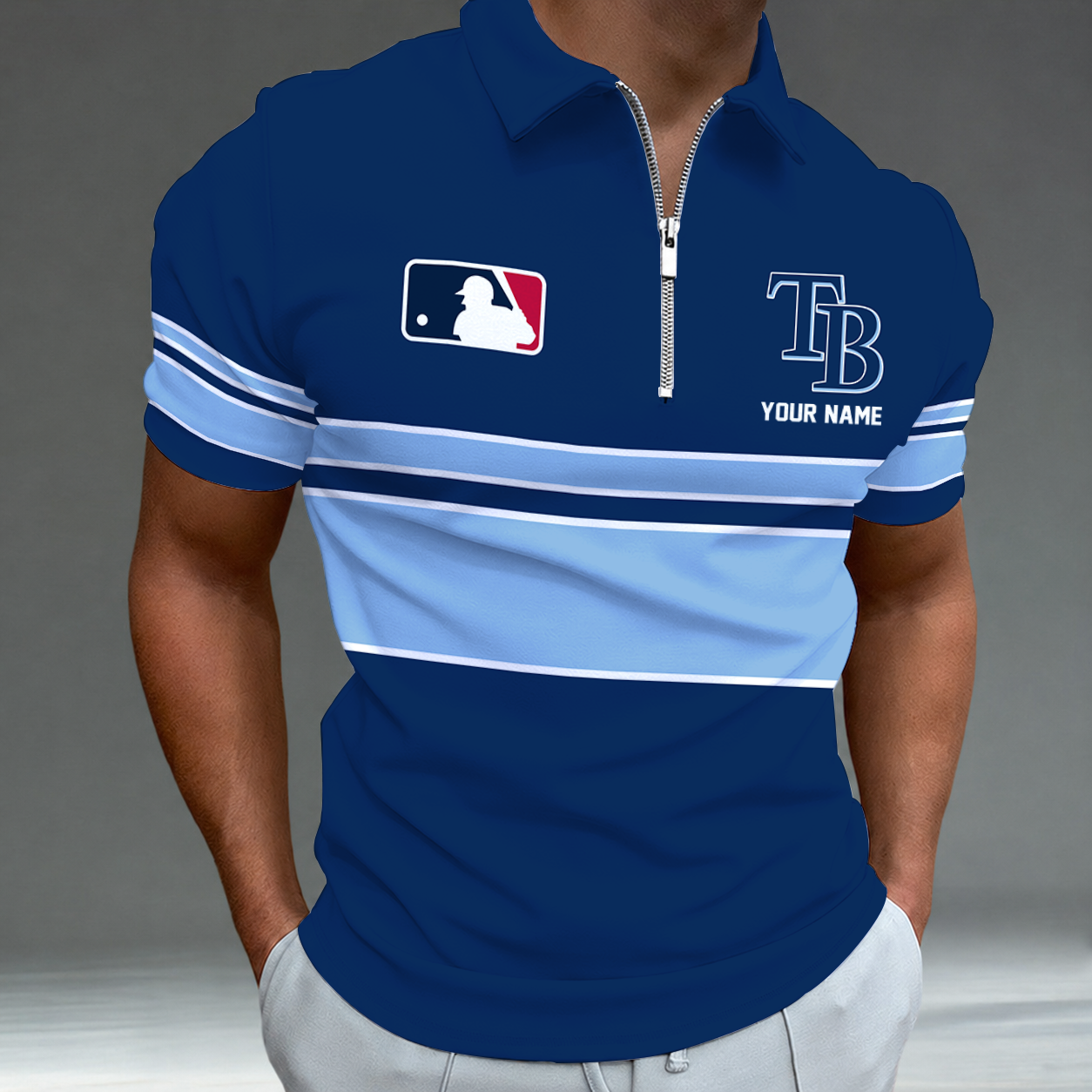 [FLASH SALE] NEW CUSTOMIZED MLB21 TBR TAMPA BAY RAYS ZIP POLO SHIRT