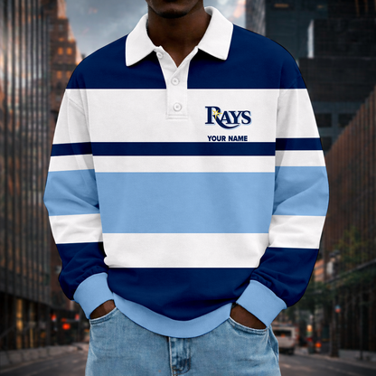 LIMITED EDITION - NEW CUSTOMIZED MLB21 TBR TAMPA BAY RAYS MEN LONG SLEEVE POLO
