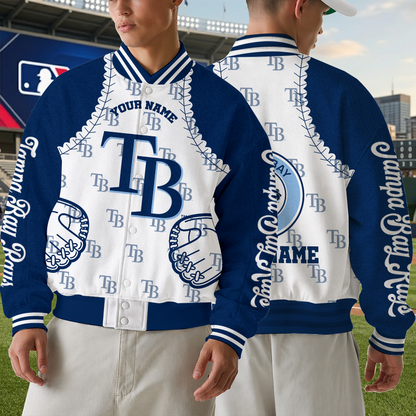 LIMITED EDITION - NEW CUSTOMIZED MLB21 TBR TAMPA BAY RAYS SATIN VARSITY & BASEBALL JACKET