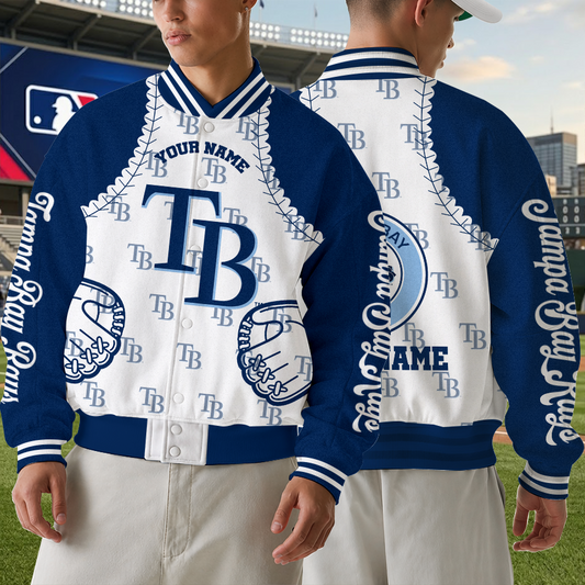 LIMITED EDITION - NEW CUSTOMIZED MLB21 TBR TAMPA BAY RAYS SATIN VARSITY & BASEBALL JACKET