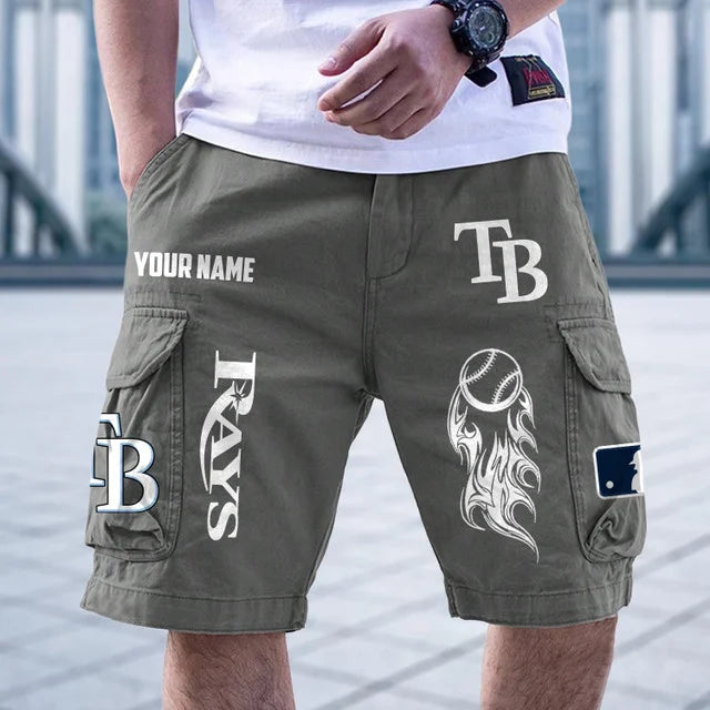 [FLASH SALE] NEW CUSTOMIZED MLB21 TBR TAMPA BAY RAYS MEN'S CARGO SHORTS