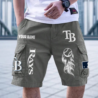 [FLASH SALE] NEW CUSTOMIZED MLB21 TBR TAMPA BAY RAYS MEN'S CARGO SHORTS
