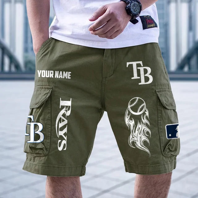 [FLASH SALE] NEW CUSTOMIZED MLB21 TBR TAMPA BAY RAYS MEN'S CARGO SHORTS