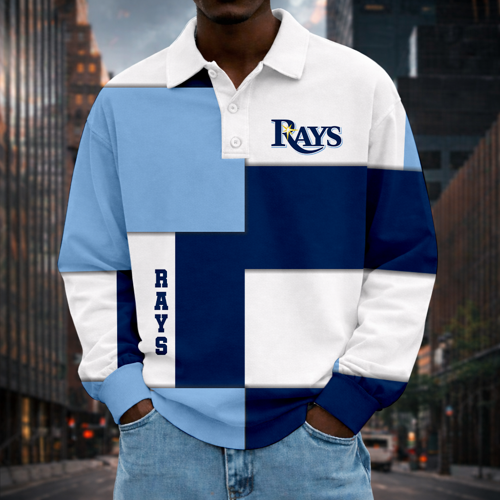 LIMITED EDITION - NEW CUSTOMIZED MLB21 TBR TAMPA BAY RAYS MEN LONG SLEEVE POLO