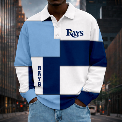 LIMITED EDITION - NEW CUSTOMIZED MLB21 TBR TAMPA BAY RAYS MEN LONG SLEEVE POLO