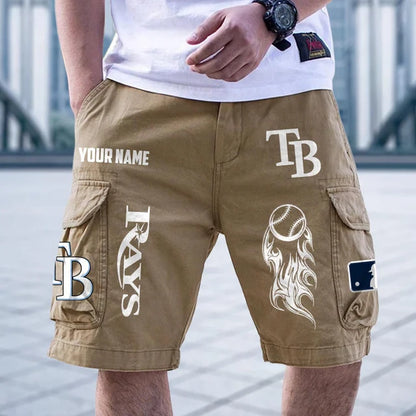 [FLASH SALE] NEW CUSTOMIZED MLB21 TBR TAMPA BAY RAYS MEN'S CARGO SHORTS
