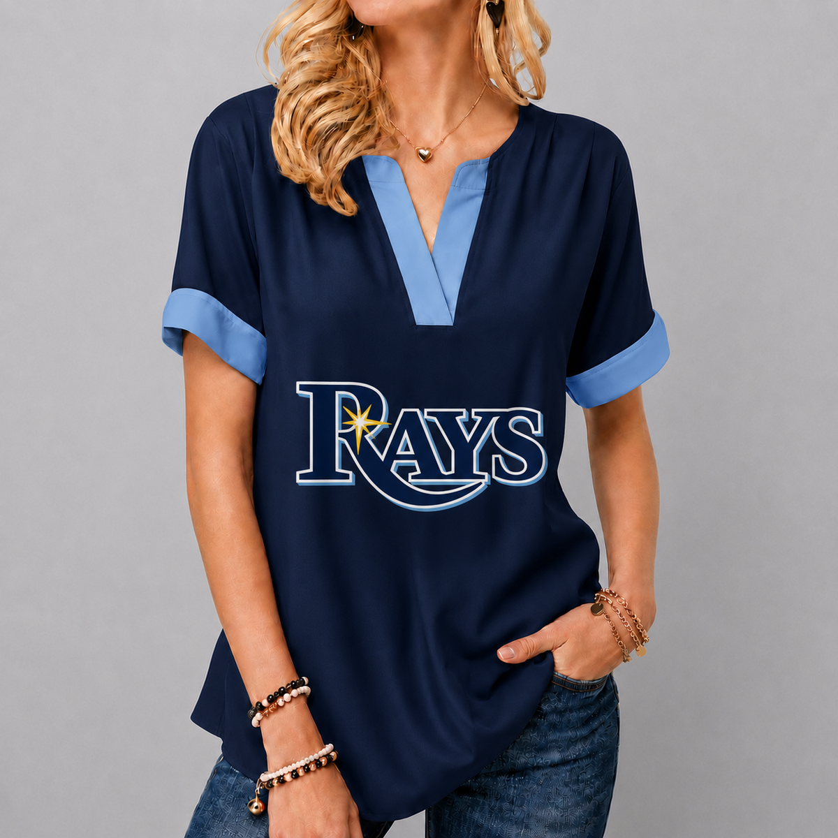 LIMITED EDITION - NEW CUSTOMIZED MLB21 TBR TAMPA BAY RAYS V-NECK FEMALE SHIRT