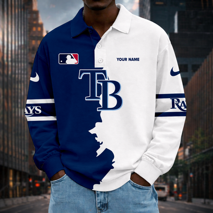 LIMITED EDITION - NEW CUSTOMIZED MLB21 TBR TAMPA BAY RAYS MEN LONG SLEEVE POLO