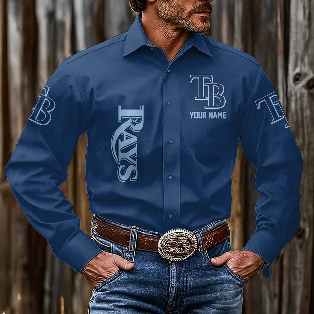LIMITED EDITION - NEW CUSTOMIZED MLB21 TBR TAMPA BAY RAYS MEN'S LONG SLEEVE BUTTON-UP SHIRT