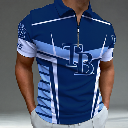LIMITED EDITION - NEW CUSTOMIZED MLB21 TBR TAMPA BAY RAYS ZIP POLO SHIRT