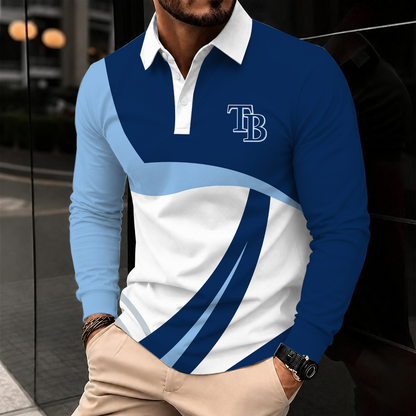[FLASH SALE] NEW CUSTOMIZED MLB21 TBR TAMPA BAY RAYS MEN'S LONG SLEEVE POLO