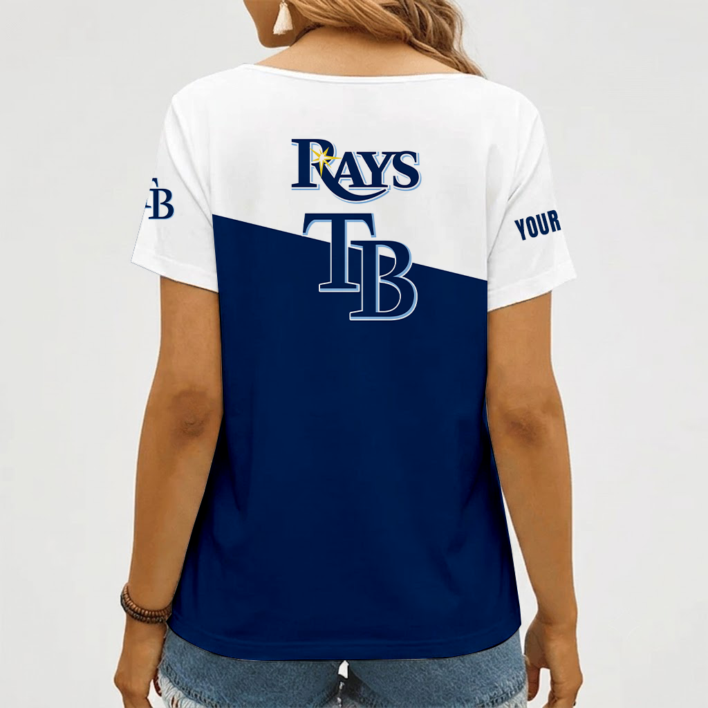 [FLASH SALE] NEW CUSTOMIZED MLB21 TBR TAMPA BAY RAYS V-NECK FEMALE SHIRT