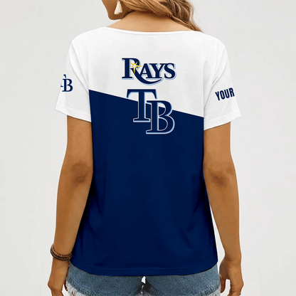 [FLASH SALE] NEW CUSTOMIZED MLB21 TBR TAMPA BAY RAYS V-NECK FEMALE SHIRT