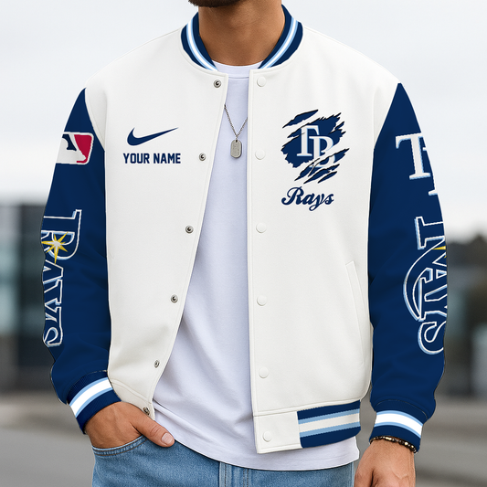 LIMITED EDITION - NEW CUSTOMIZED MLB21 TBR TAMPA BAY RAYS BASEBALL JACKET, SATIN VARSITY JACKET