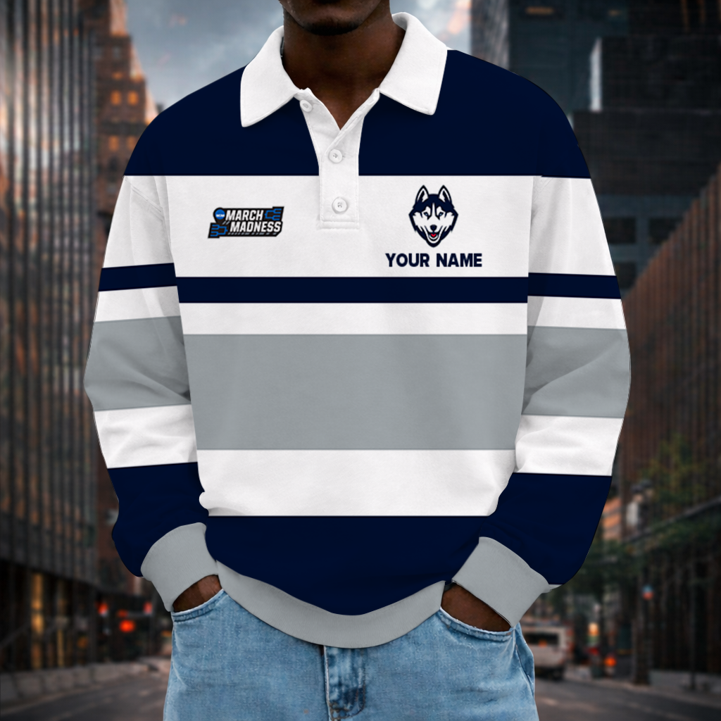 LIMITED EDITION - NEW CUSTOMIZED NCAA MAM21 UCH UCONN HUSKIES UNISEX LONG SLEEVE POLO