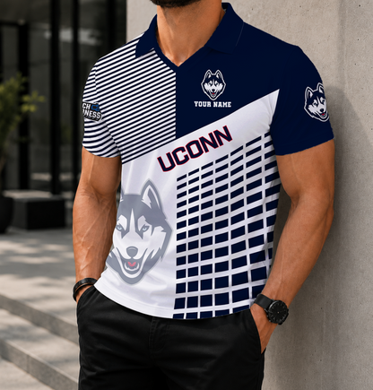 VIRAL EDITION - NEW CUSTOMIZED NCAA MAM21 UCH UCONN HUSKIES POLO SHIRT