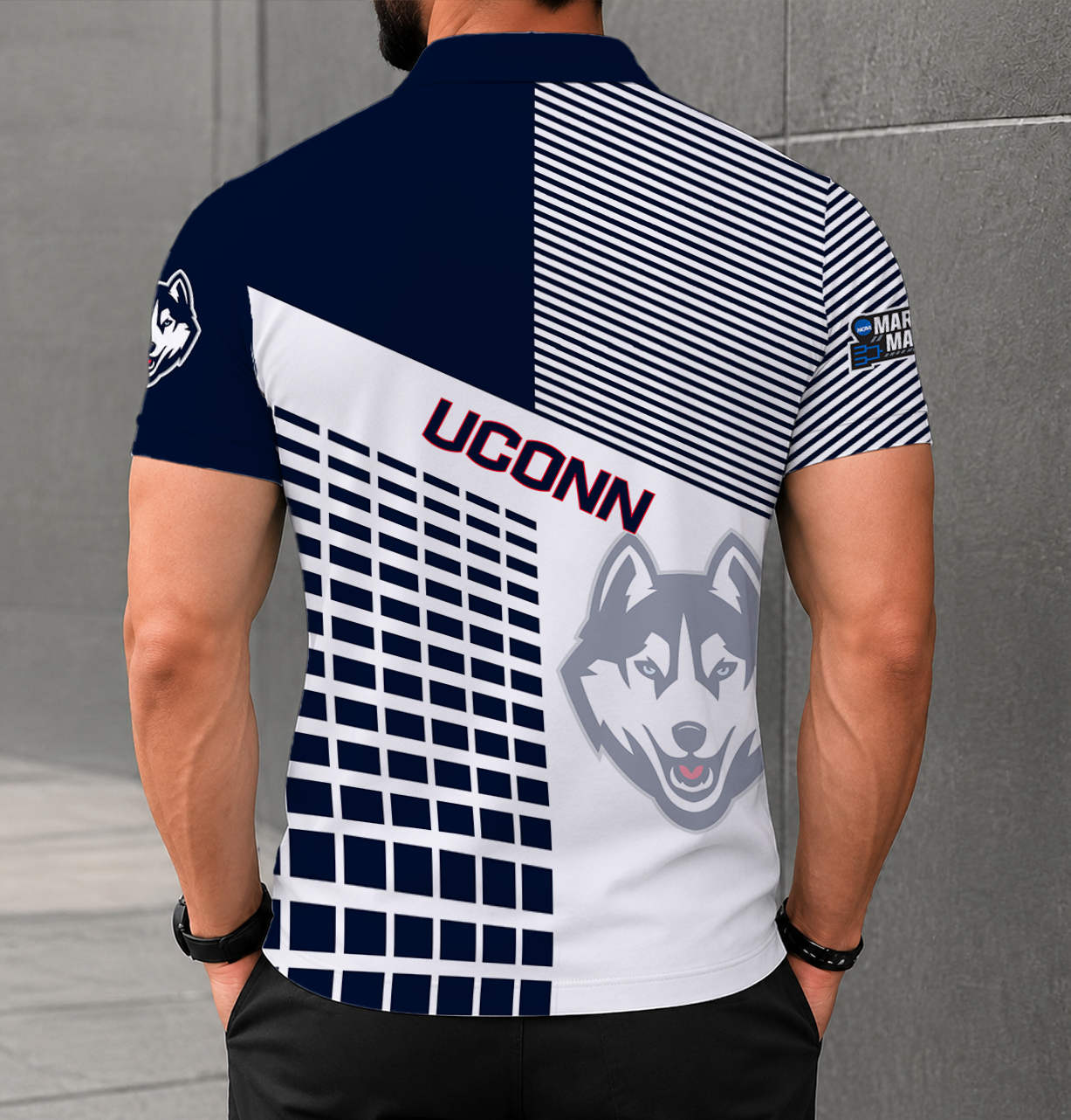 VIRAL EDITION - NEW CUSTOMIZED NCAA MAM21 UCH UCONN HUSKIES POLO SHIRT