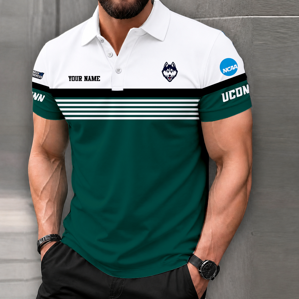 LIMITED EDITION - NEW CUSTOMIZED NCAA MAM21 UCH UCONN HUSKIES POLO SHIRT