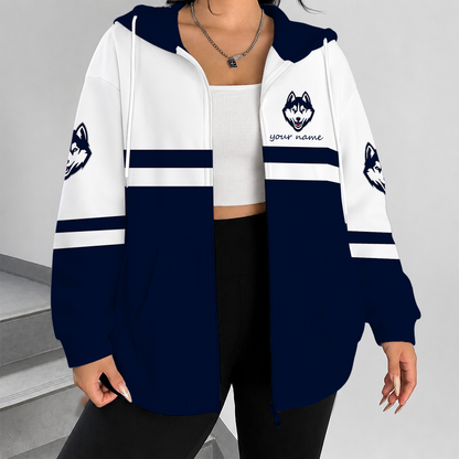[FAN FAVORITE] NEW CUSTOMIZED NCAA MAM21 UCH UCONN HUSKIES STRAPPY ZIP HOODIE
