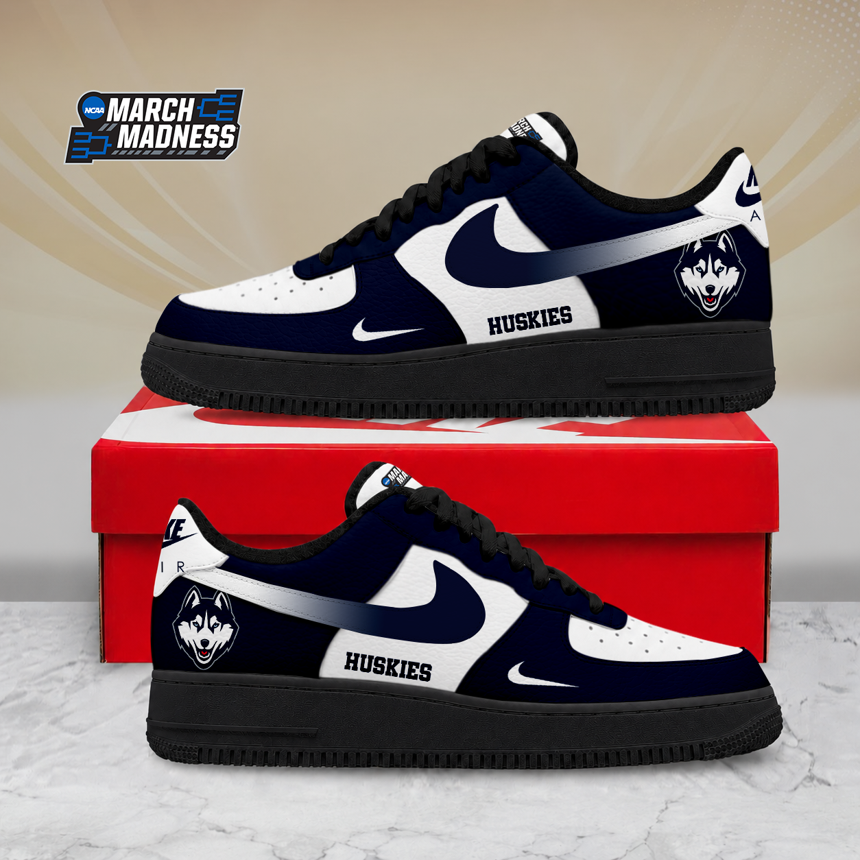 SPECIAL EDITION - NEW CUSTOMIZED NCAA MAM21 UCH UCONN HUSKIES AF1 SHOES
