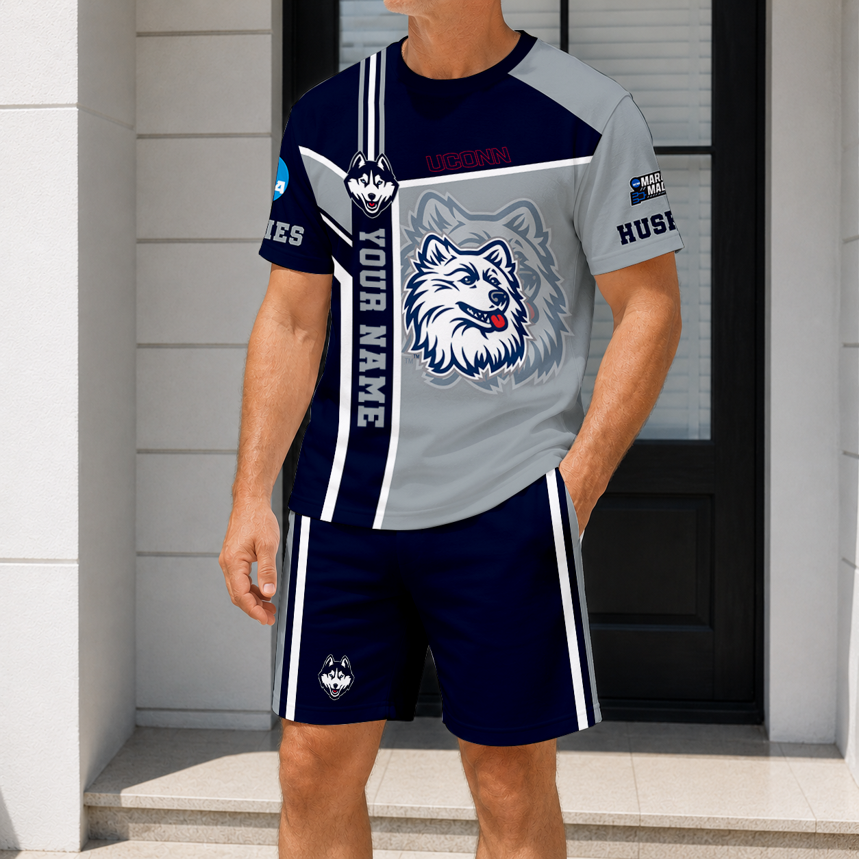 ELITE EDITION - NEW CUSTOMIZED NCAA MAM21 UCH UC HUSKIES T-SHIRT & SHORT PANTS SET