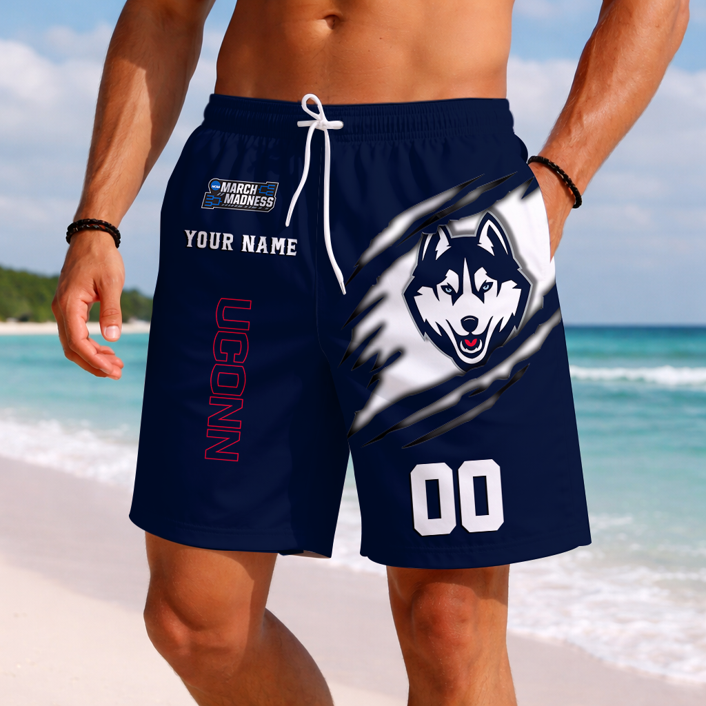 LIMITED EDITION - NEW CUSTOMIZED NCAA MAM21 UCH UCONN HUSKIES SHORT PANTS