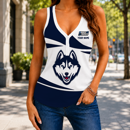 LIMITED EDITION - NEW CUSTOMIZED NCAA MAM21 UCH UCONN HUSKIES WOMEN'S V-NECK TANK TOP
