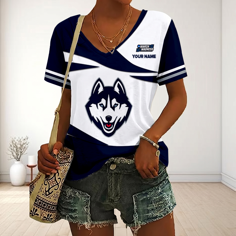 LIMITED DROP - NEW CUSTOMIZED | NCAA MAM21 UCH UC HUSKIES V-NECK FEMALE SHIRT
